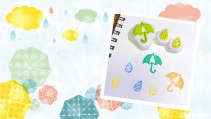 梅雨のおたよりや連絡帳に♪かわいい雨粒と傘のはんこ【消しゴムはんこ講座】