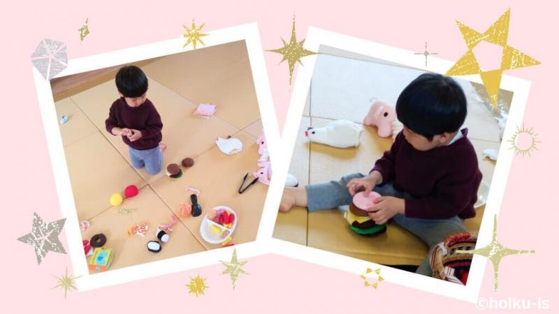布おもちゃで遊ぶ男の子