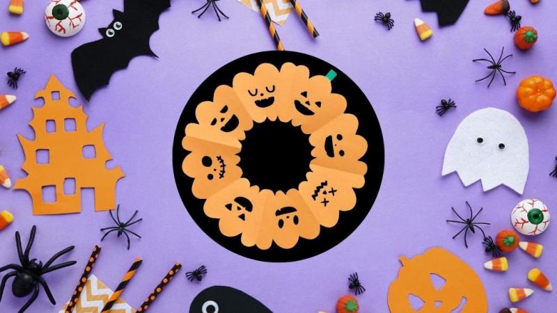 ハロウィン折り紙】かぼちゃリース＆おばけリース｜子どもが一人で