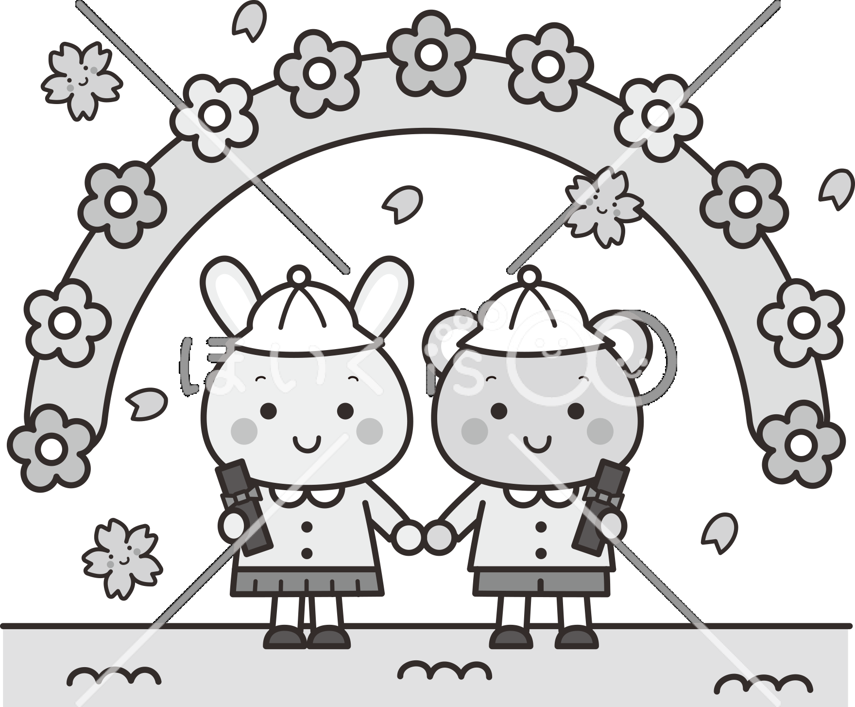 卒園式（モノクロ）｜3月のおたよりイラスト【PNG】