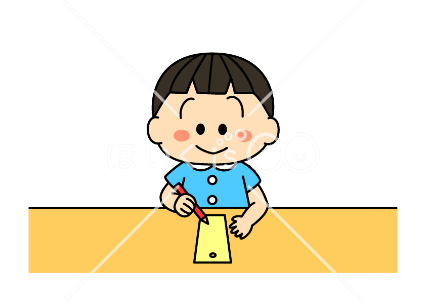 短冊に願い事を書く子ども｜七夕行事【PNG】