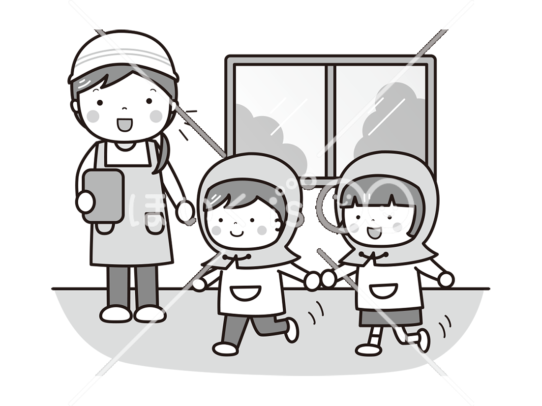 防災訓練（モノクロ）｜9月のおたよりイラスト【PNG】