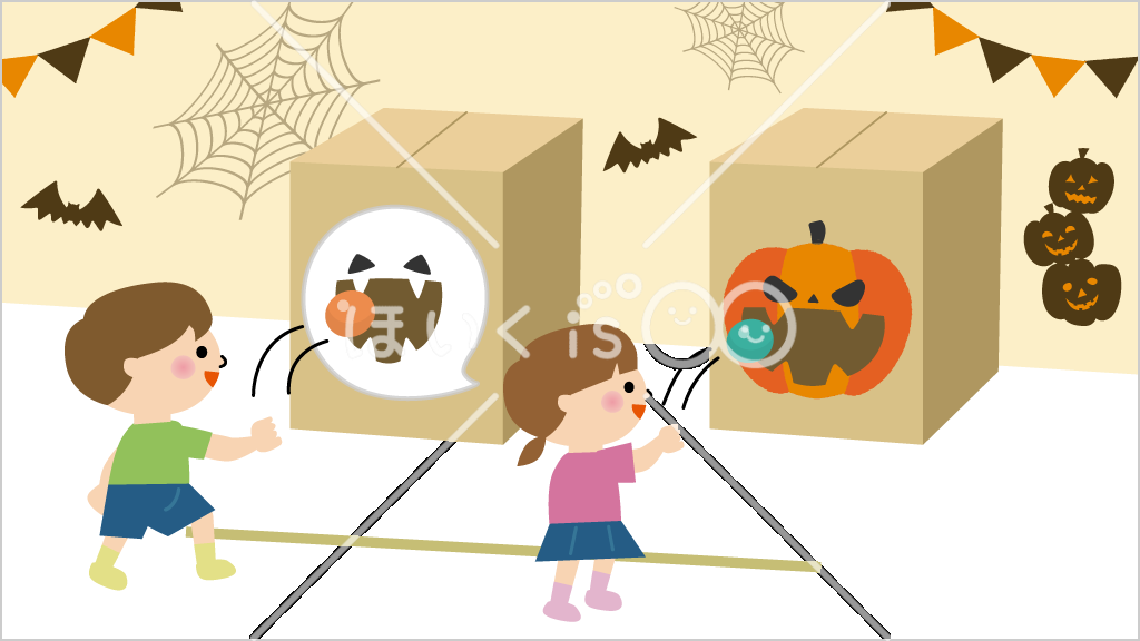 おばけ退治！玉入れゲーム｜ハロウィン遊び②【イラスト】