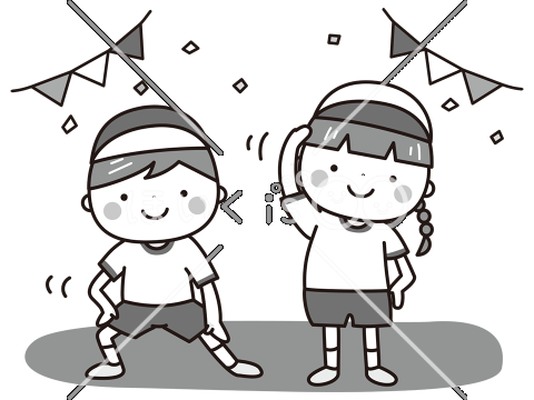 運動会（モノクロ）｜10月のおたよりイラスト【PNG】