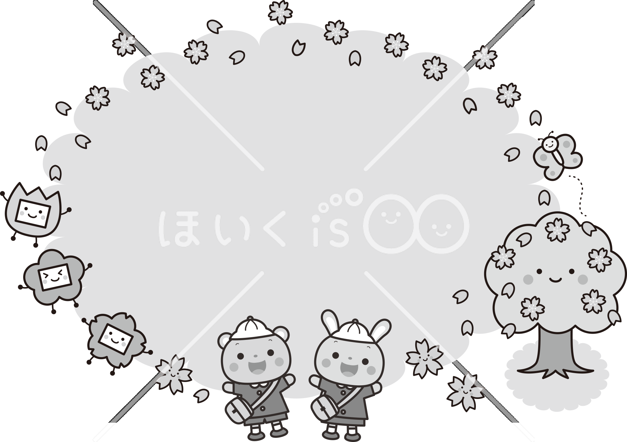 入園式のフレーム（モノクロ）｜4月のおたよりイラスト【PNG】