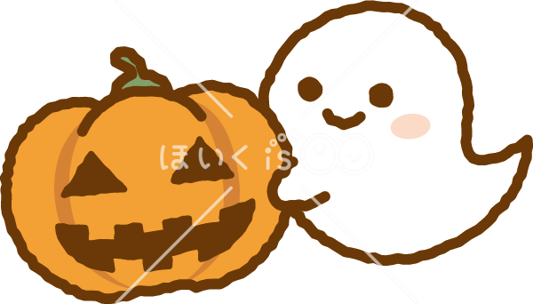 ハロウィンのおばけかぼちゃとおばけ【イラスト】