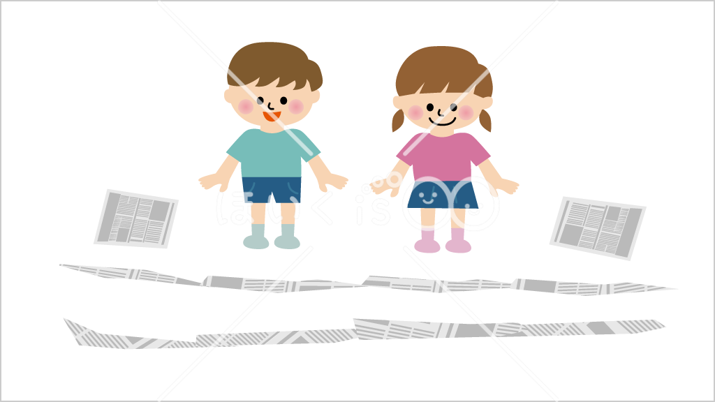 新聞紙どっちが長い？ゲーム②【イラスト】