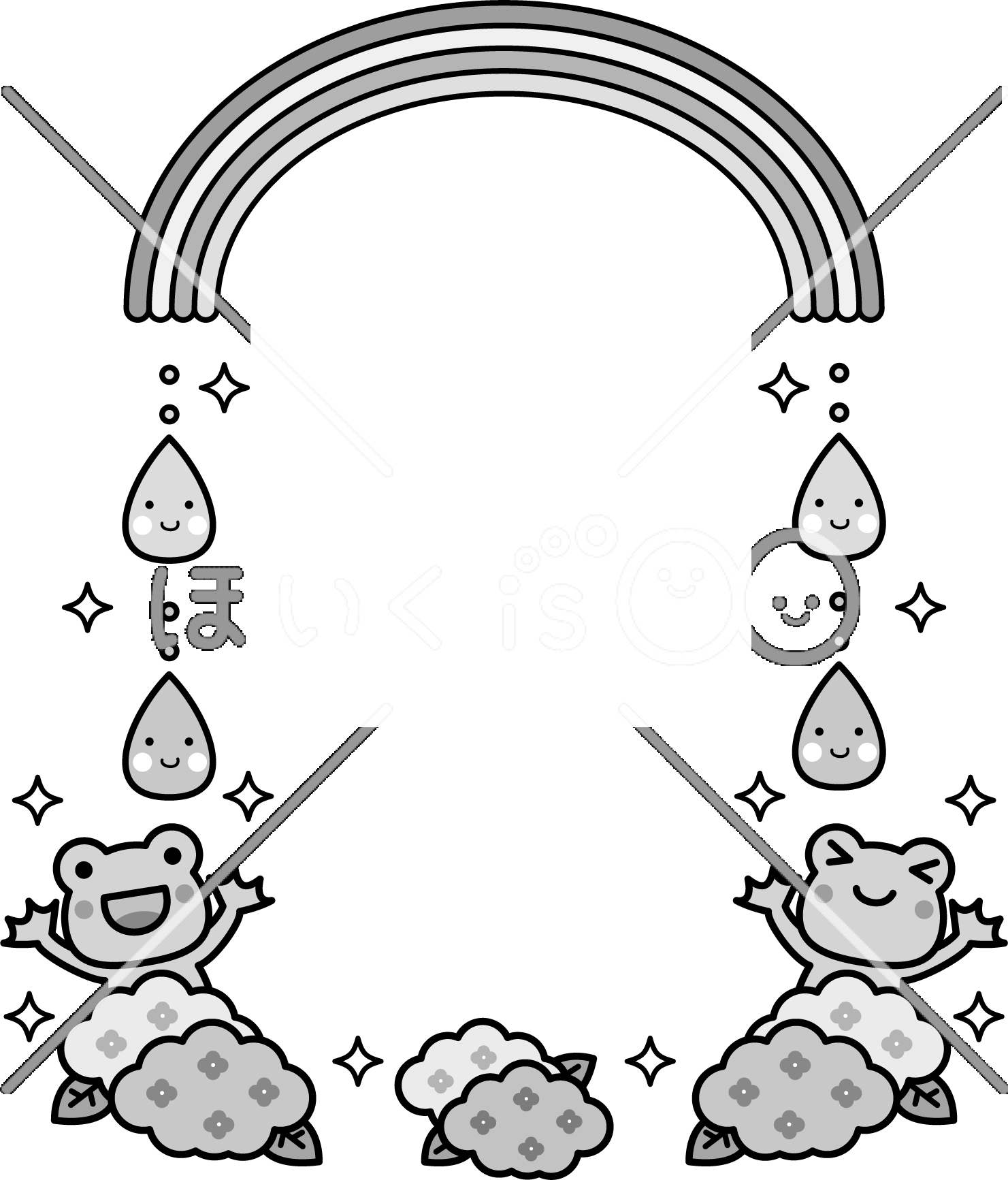 梅雨のフレーム（モノクロ）｜6月のおたよりイラスト【PNG】