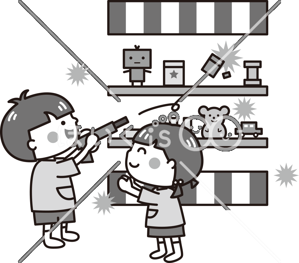 射的遊び（モノクロ）｜8月のおたよりイラスト【PNG】