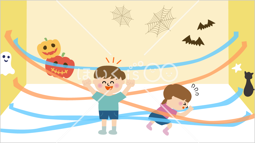 クモの巣くぐりゲーム_ハロウィン遊び③【イラスト】