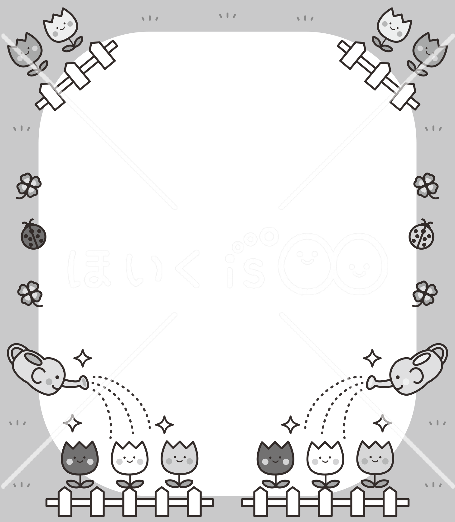 チューリップのフレーム（モノクロ）｜5月のおたよりイラスト【PNG】