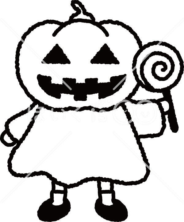 おばけかぼちゃの仮装（モノクロ）【イラスト】