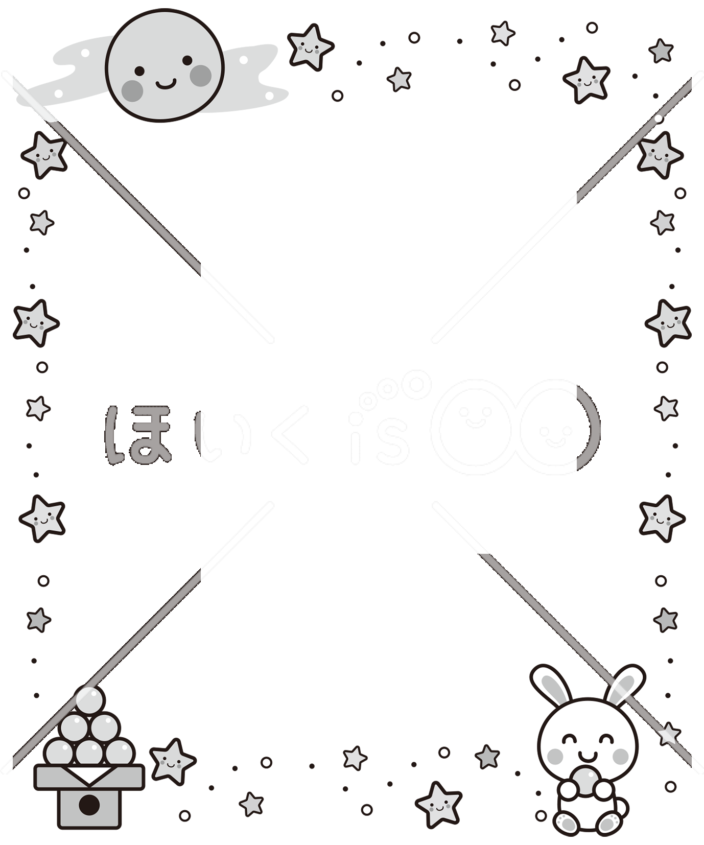 お月見のフレーム（モノクロ）｜9月のおたよりイラスト【PNG】