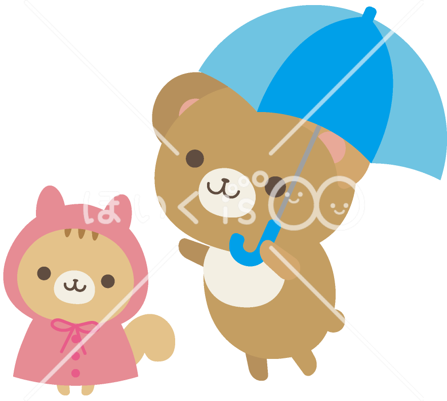 6月_雨具を着たクマ【イラスト】