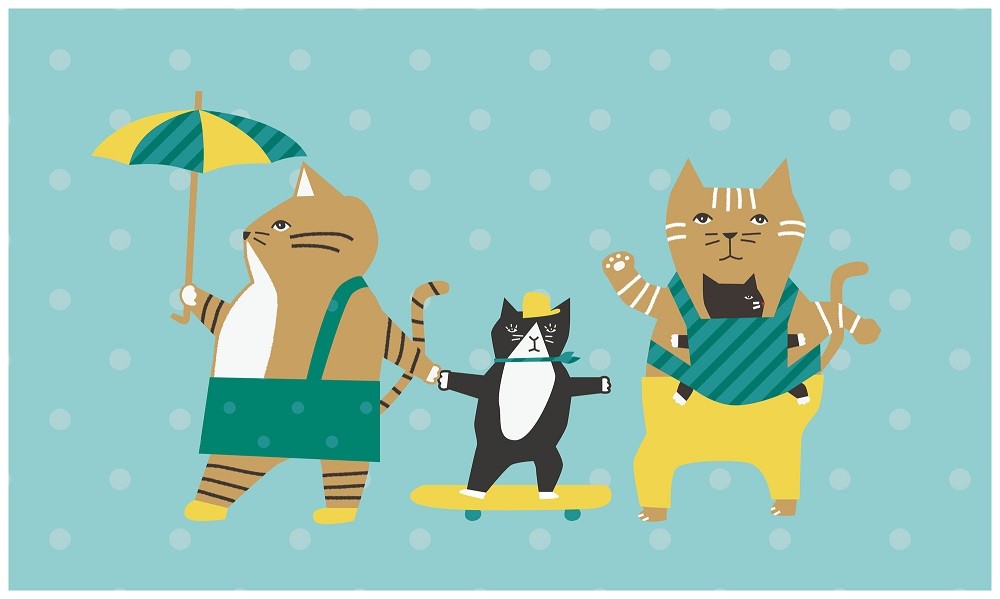 猫の家族のイラスト