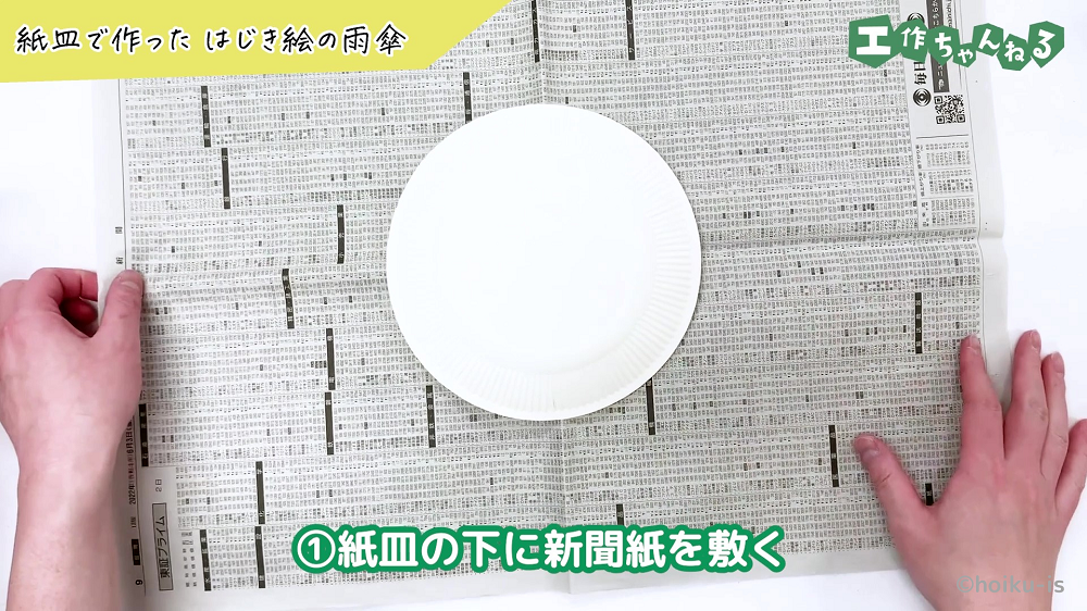 敷かれた新聞紙の上に置かれた紙皿