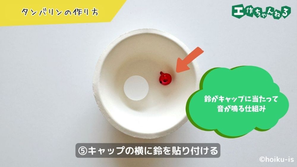 紙皿の内側に鈴を貼る