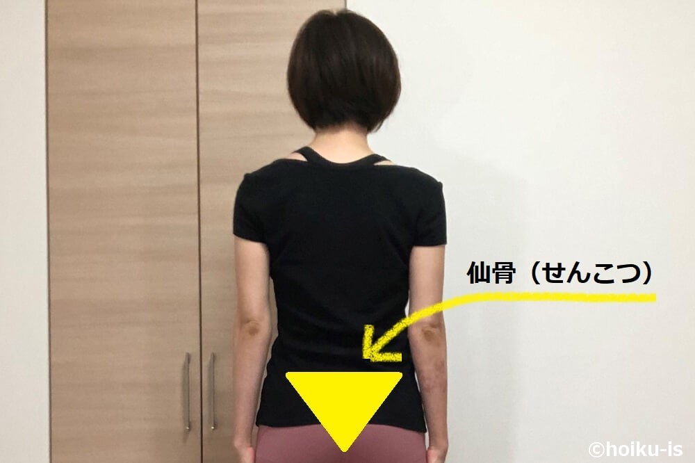 仙骨の位置を示しているところ