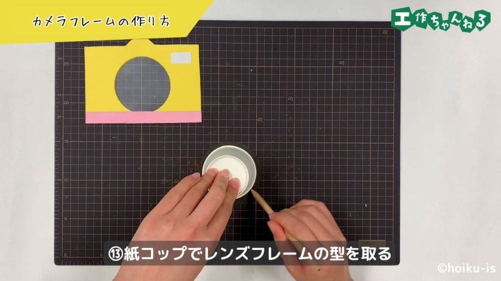 紙コップで丸を描く