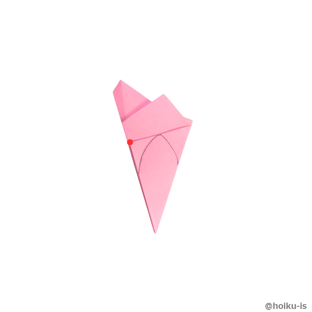 右側の辺が左の辺の後ろになるように折る