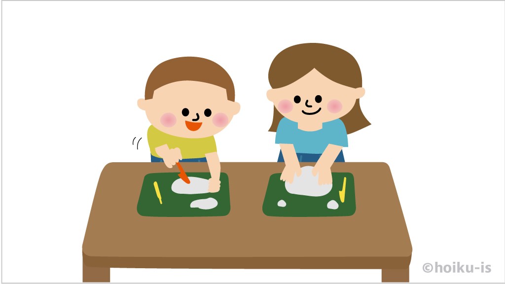 粘土遊びをする子どもたち