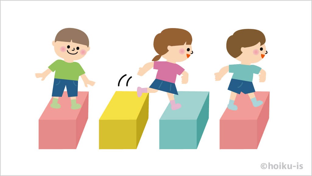 飛び石をする子どもたちのイラスト