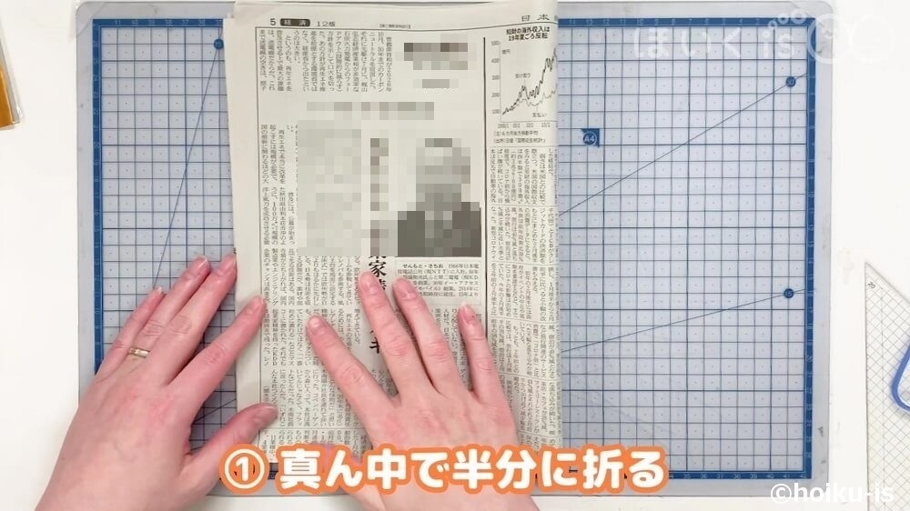 真ん中で半分に折る