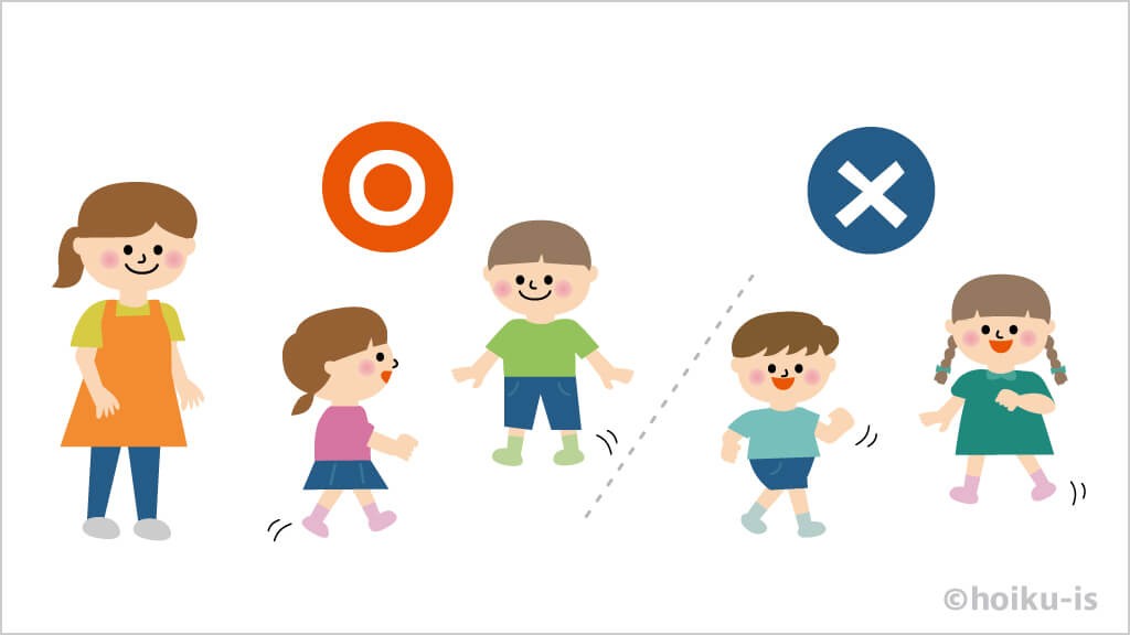 マルとバツに分かれている子どものイラスト