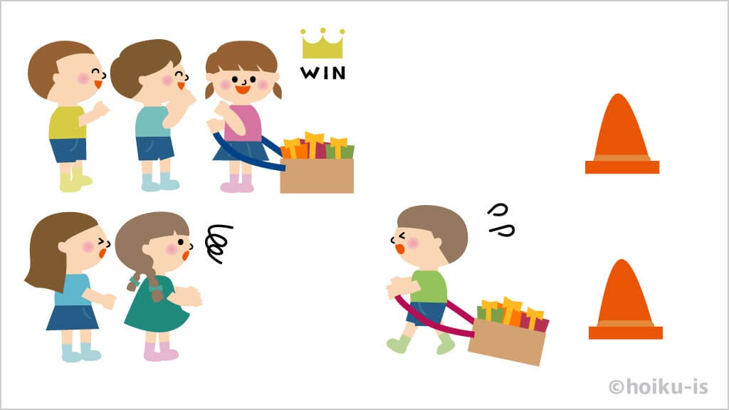 そりレースをする子どもたちのイラスト