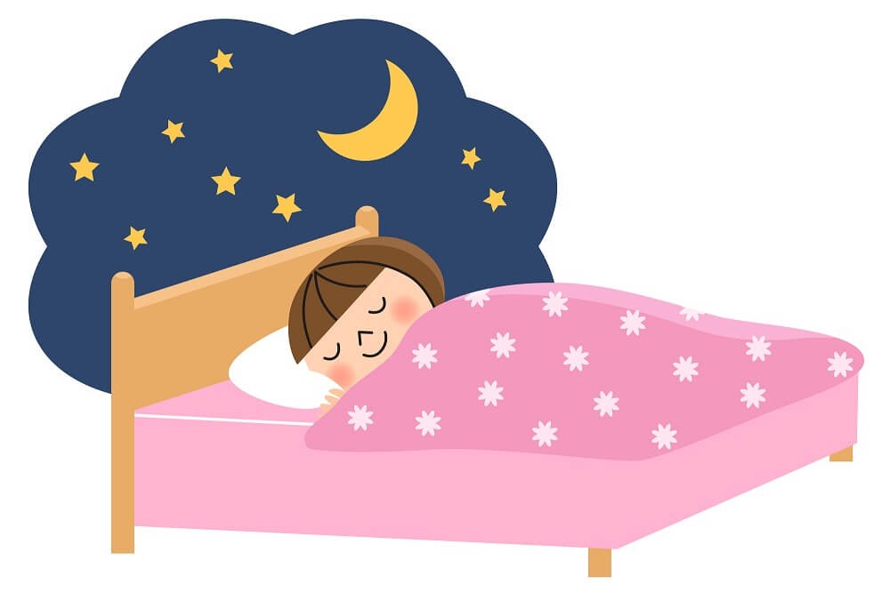 ベッドで眠っている女の子のイラスト