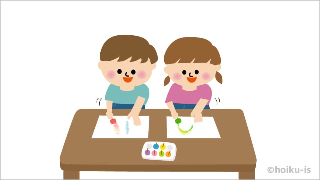 色氷遊びをする子どものイラスト