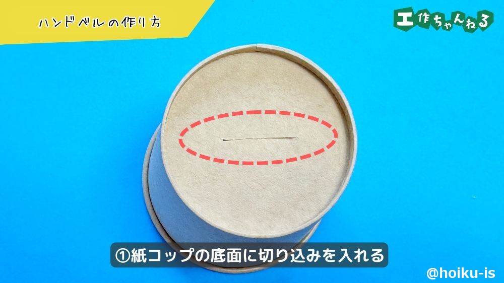 紙コップに切り込みを入れる