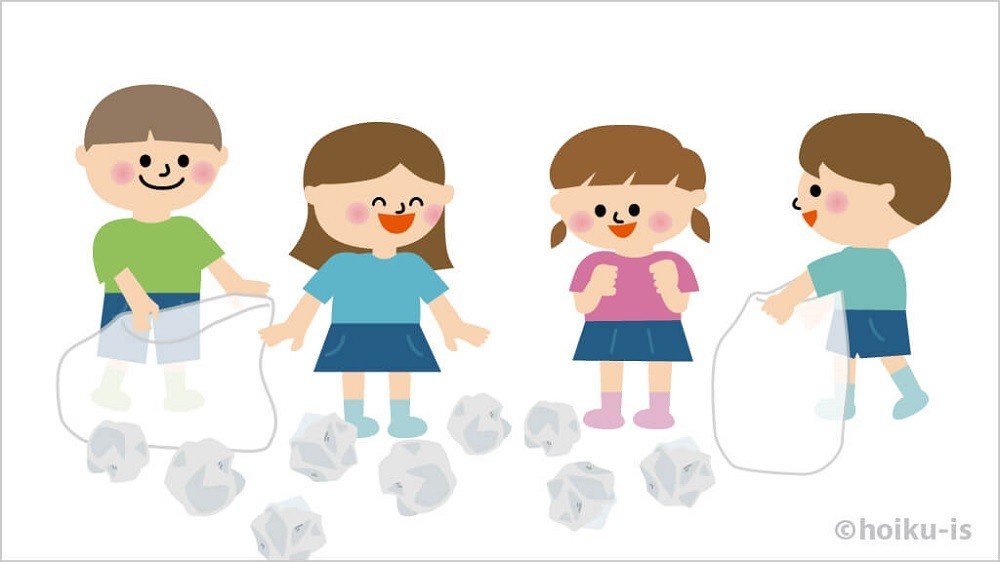 「新聞紙集め競争」の遊び方①