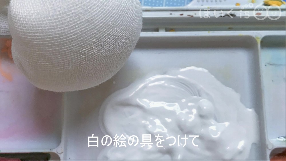 手作りポンポンスタンプの月見だんご【十五夜の壁面】製作手順6