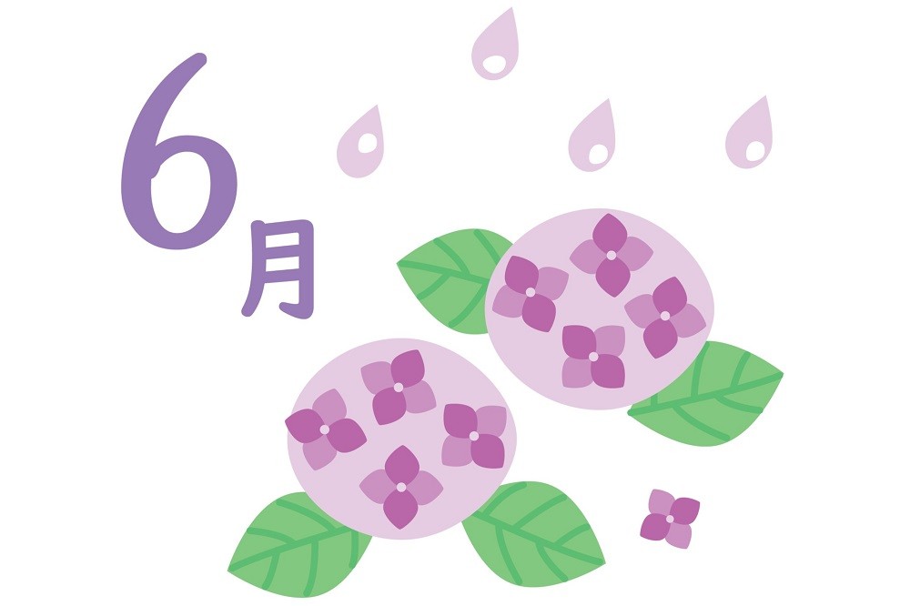 紫陽花をあしらった6月のイラストイメージ