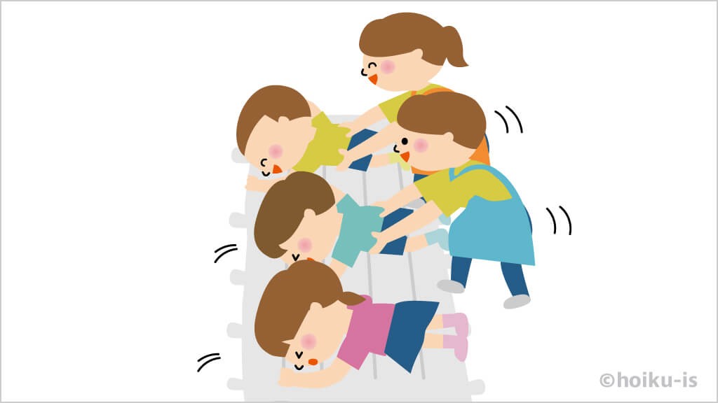 子どもたちを引っ張る先生のイラスト