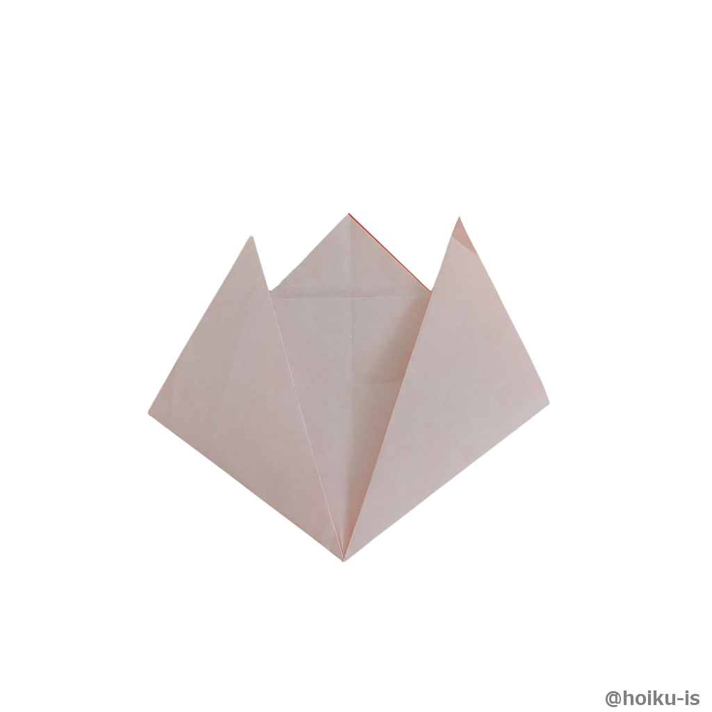 1つ目の横の折り筋に合わせて左右の角を折ります