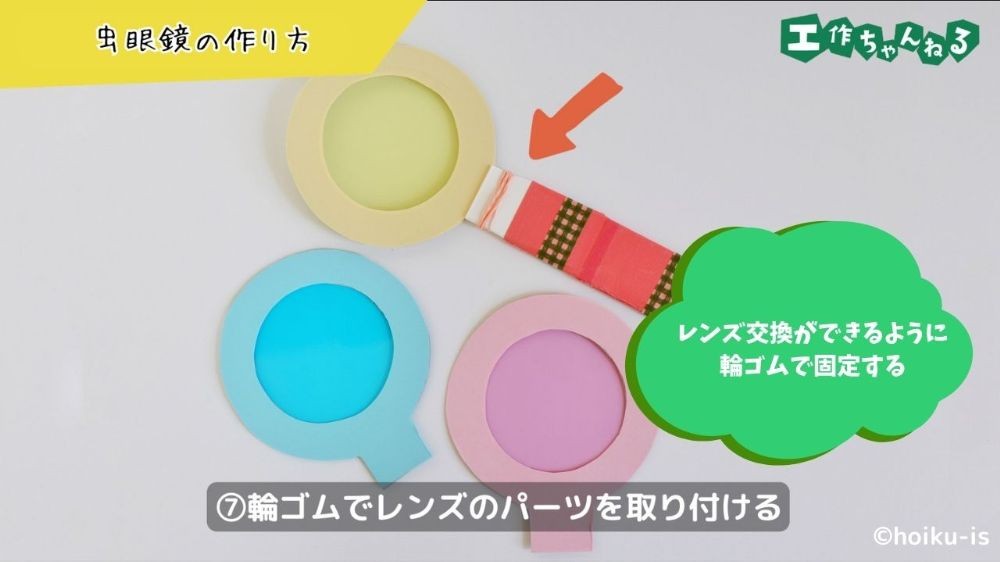 輪ゴムでレンズのパーツを取り付ける