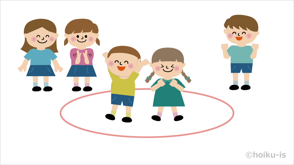 おしくらまんじゅうで勝ち残った子どもたち