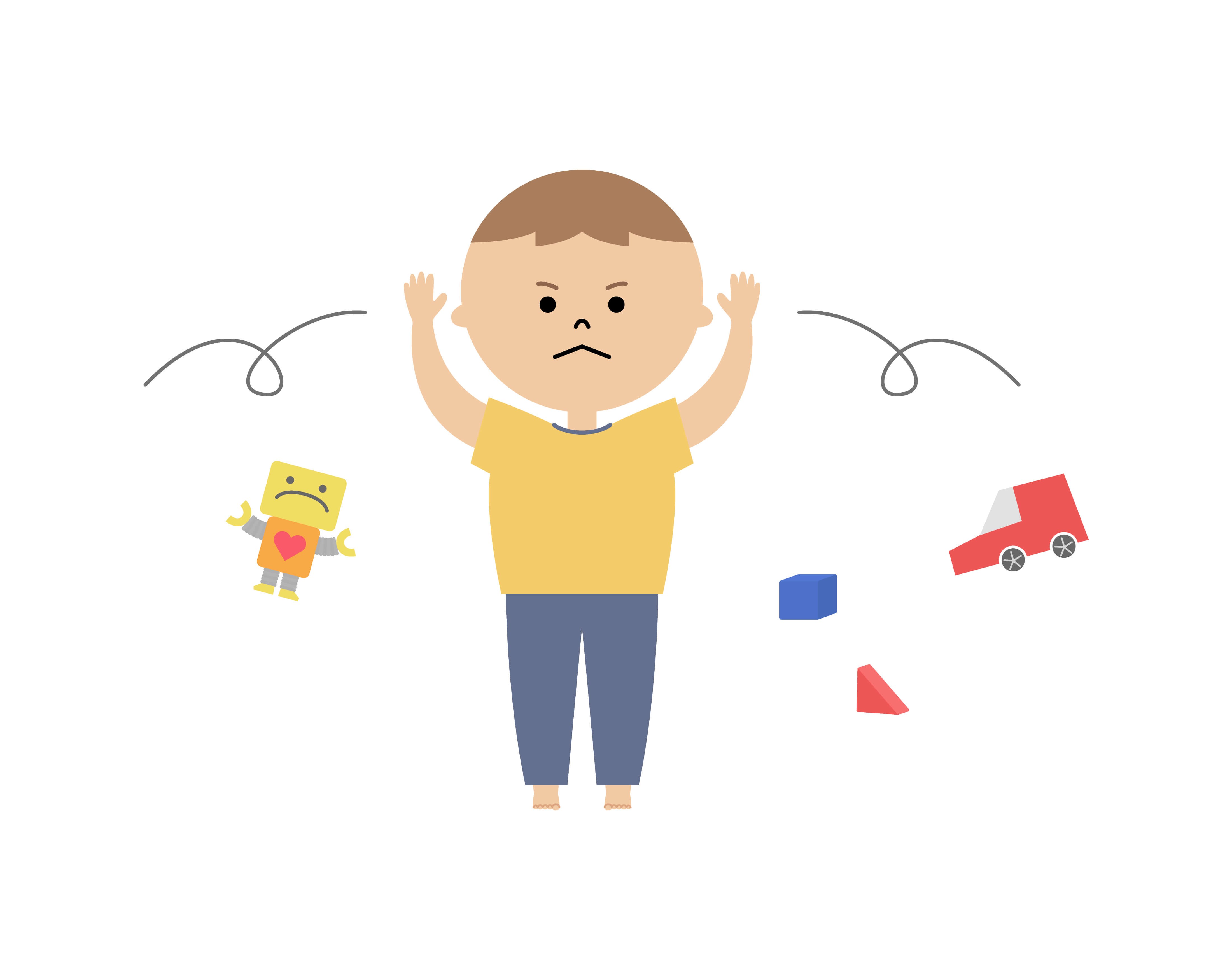 おもちゃを投げる子どものイラスト