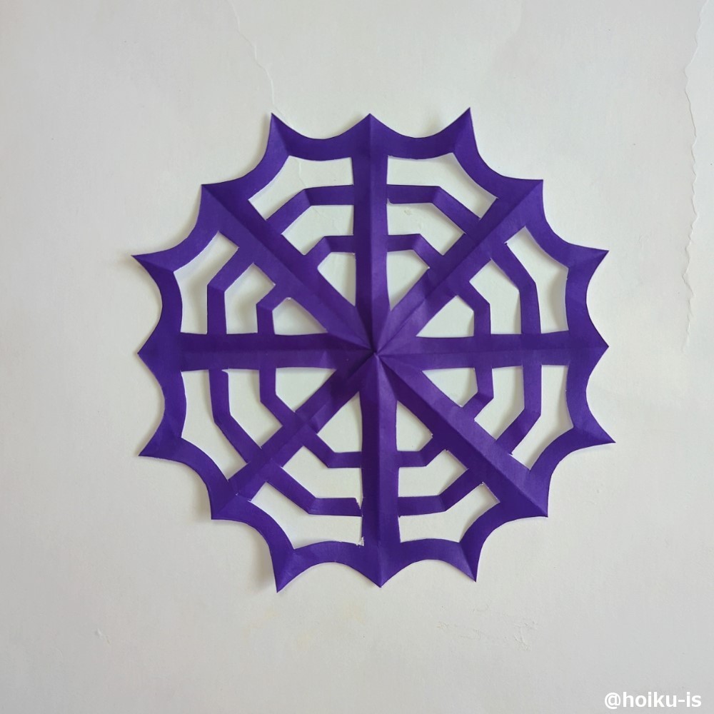 ゆっくり開いたらクモの巣の完成です