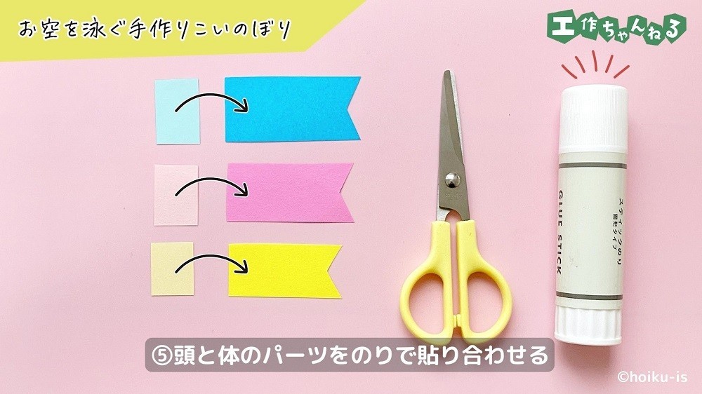 顔と胴体のパーツに分かれたこいのぼり