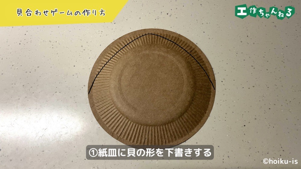 紙皿にペンで下書きをする