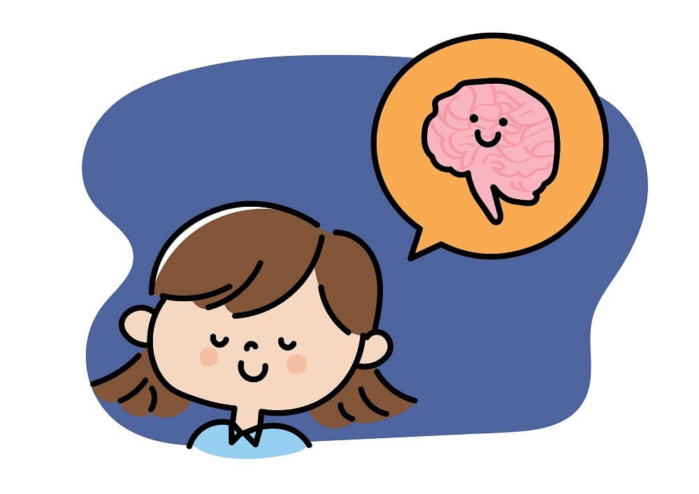 眠っている女の子と起きている脳のイラスト
