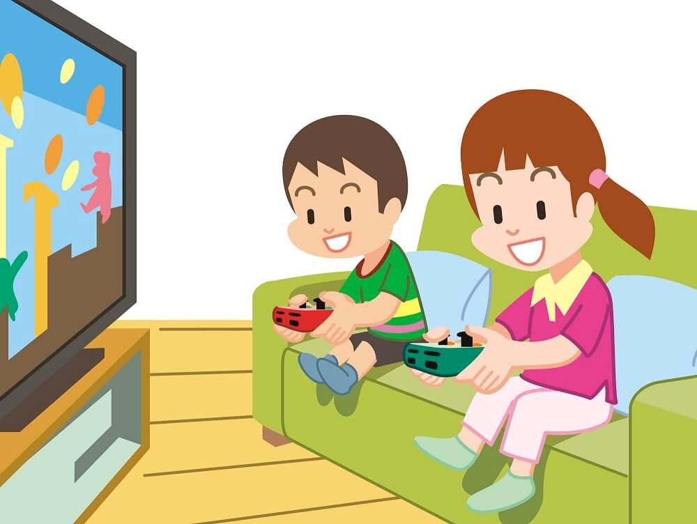 テレビゲームをする子どもたち