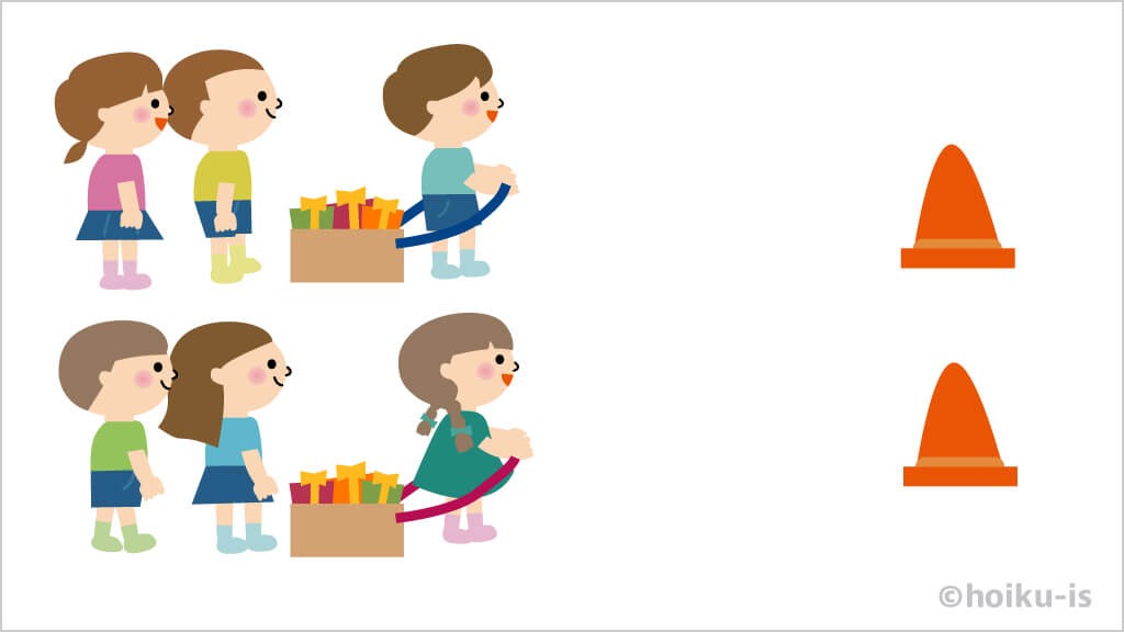 手作りのそりを持って立つ子どもたちのイラスト
