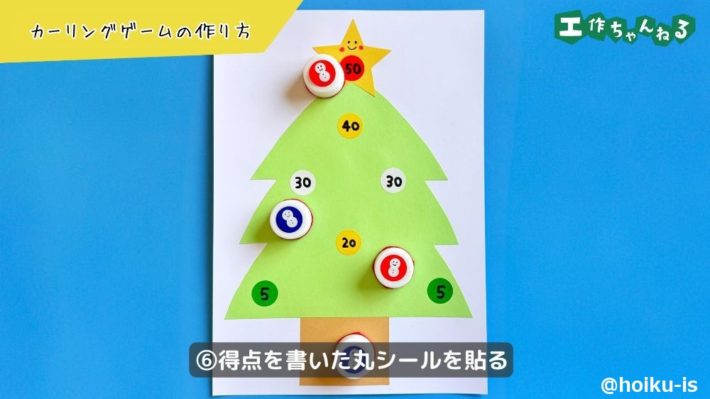 得点を書いた丸シールを貼る