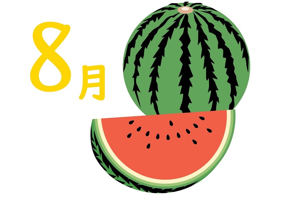スイカをあしらった8月のイラストイメージ