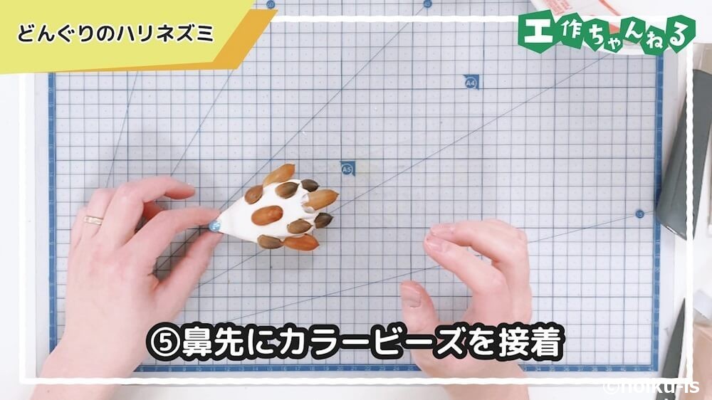 鼻先にカラービーズを接着