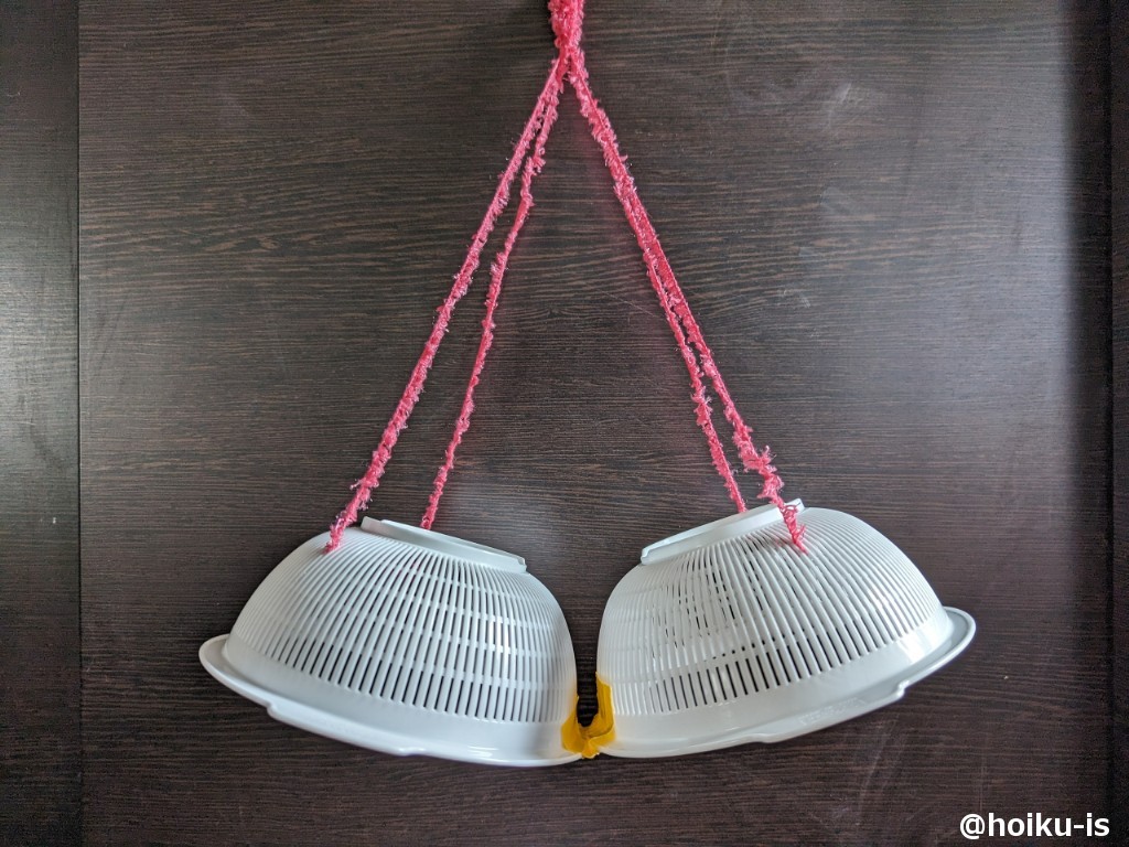 ④つるした時にきれいにくす玉が開くように、バランスをとって一か所でまとめます。